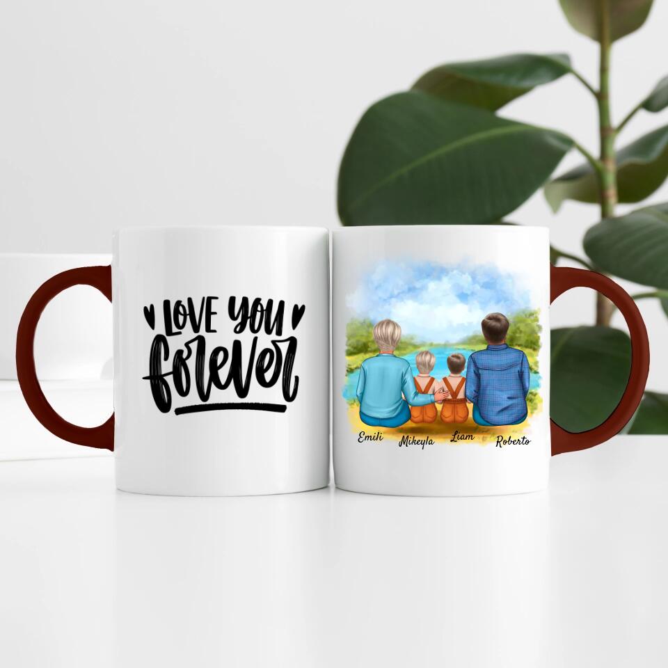 Eltern mit Tochter und Sohn | Personalisierte Tasse
