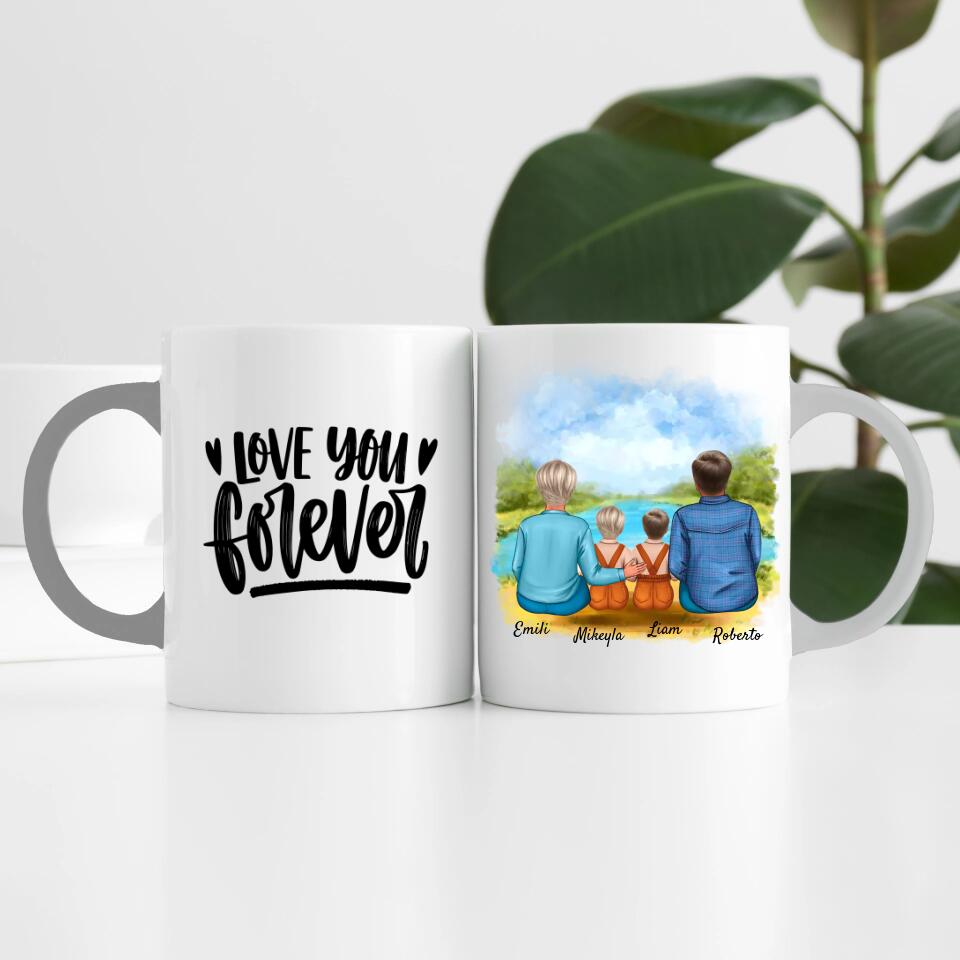 Eltern mit Tochter und Sohn | Personalisierte Tasse