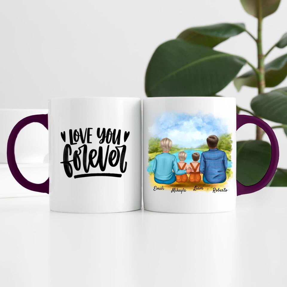 Eltern mit Tochter und Sohn | Personalisierte Tasse