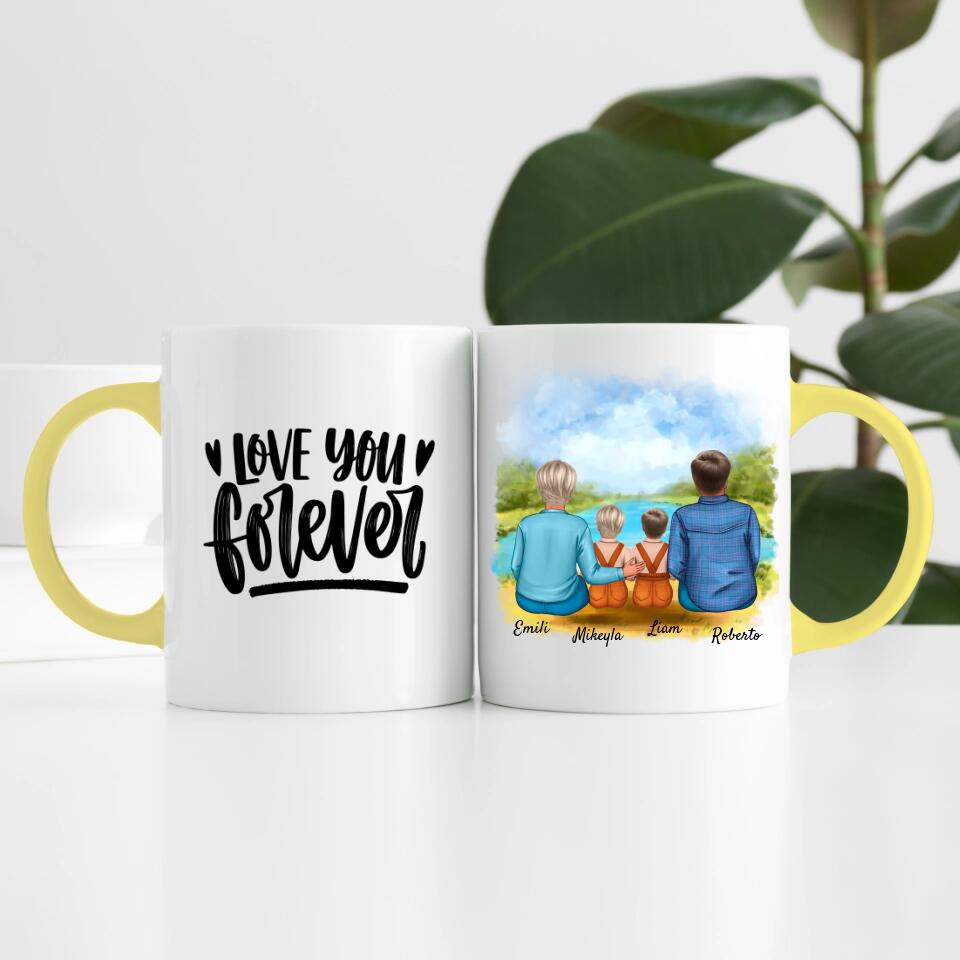 Eltern mit Tochter und Sohn | Personalisierte Tasse