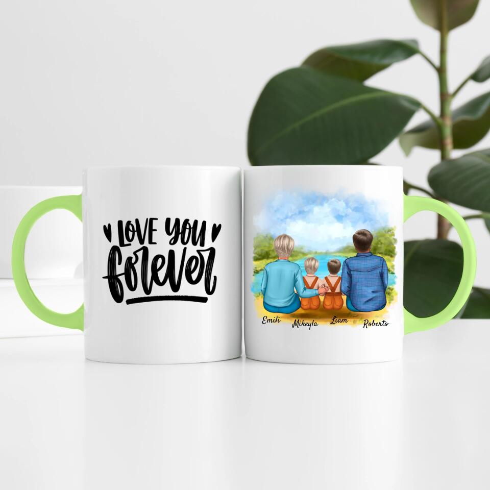Eltern mit Tochter und Sohn | Personalisierte Tasse