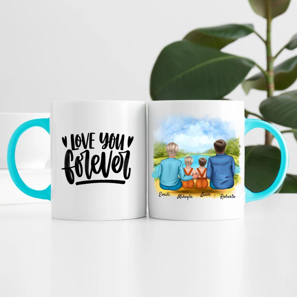 Eltern mit Tochter und Sohn | Personalisierte Tasse