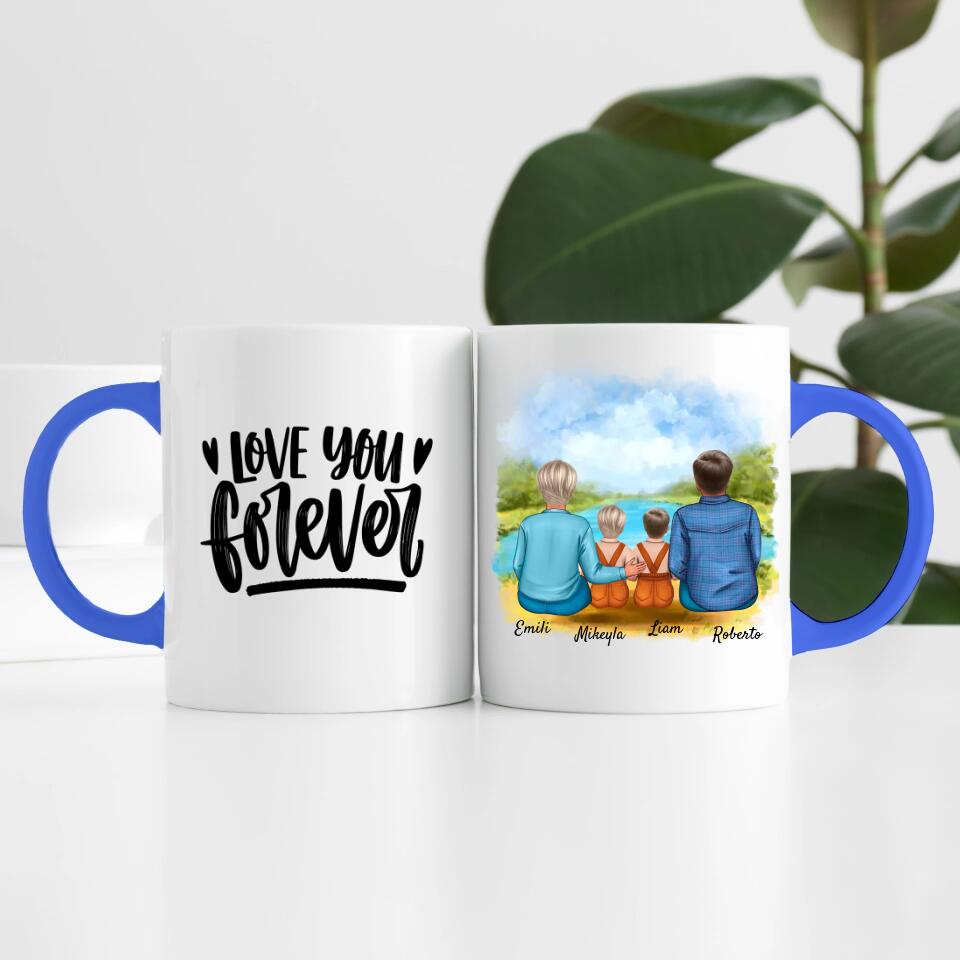 Eltern mit Tochter und Sohn | Personalisierte Tasse