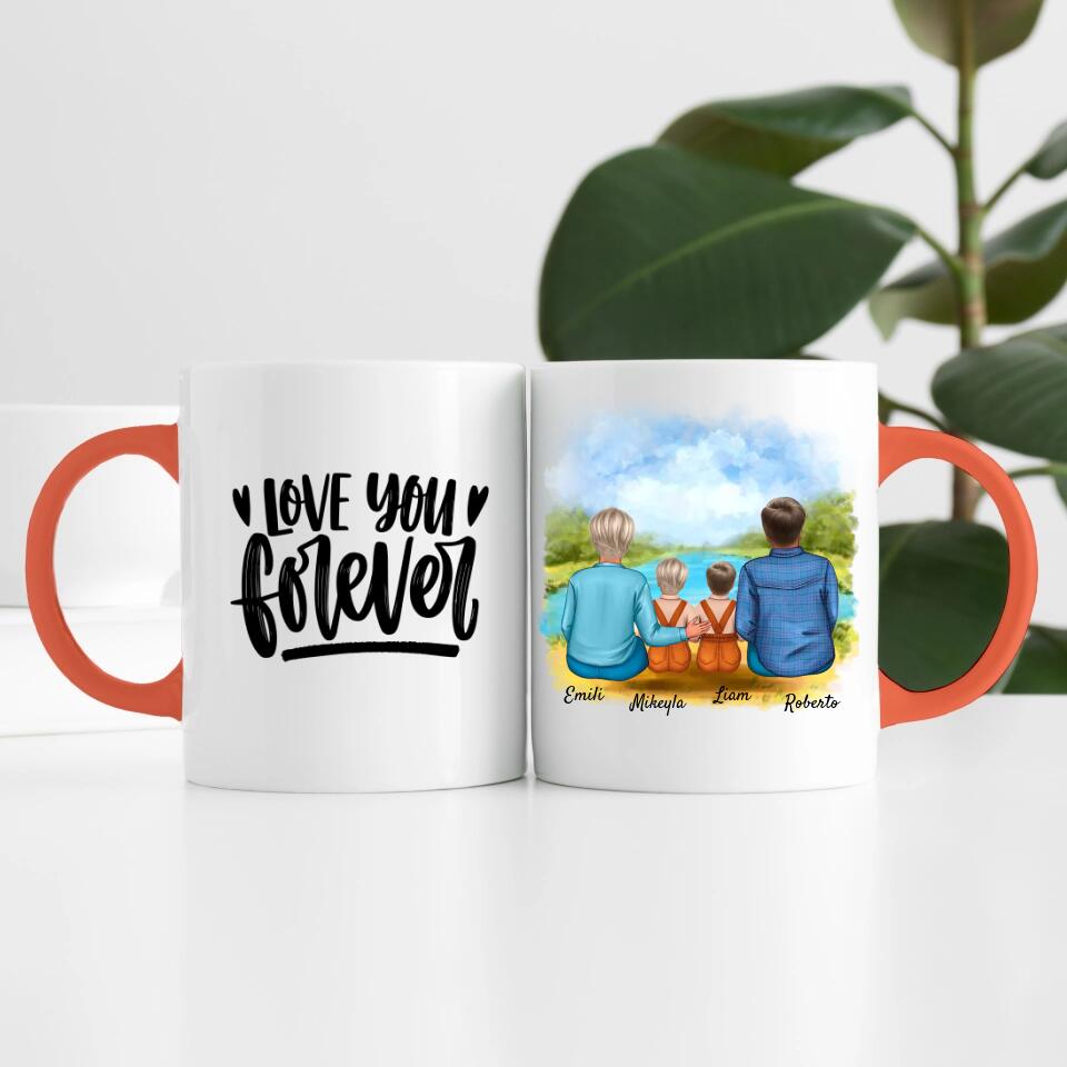Eltern mit Tochter und Sohn | Personalisierte Tasse