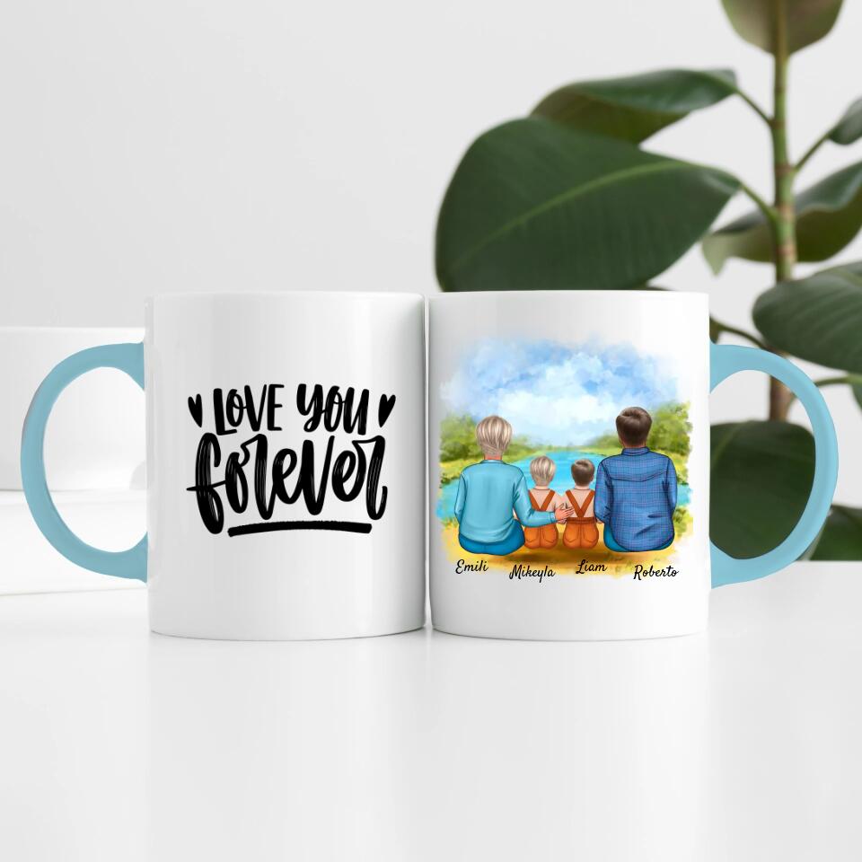 Eltern mit Tochter und Sohn | Personalisierte Tasse
