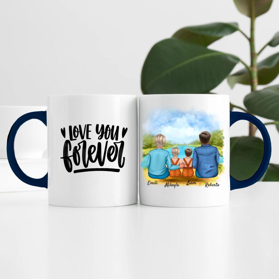 Eltern mit Tochter und Sohn | Personalisierte Tasse
