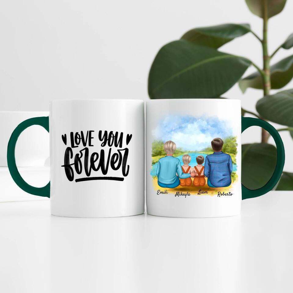 Eltern mit Tochter und Sohn | Personalisierte Tasse