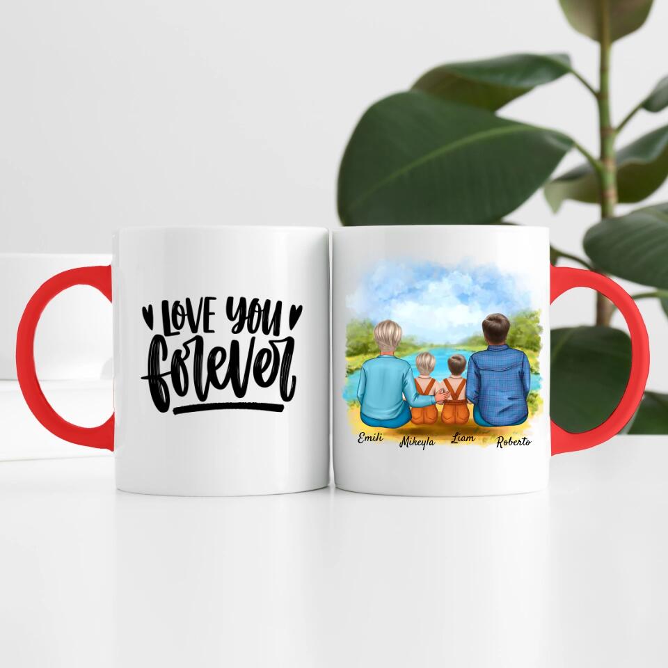 Eltern mit Tochter und Sohn | Personalisierte Tasse