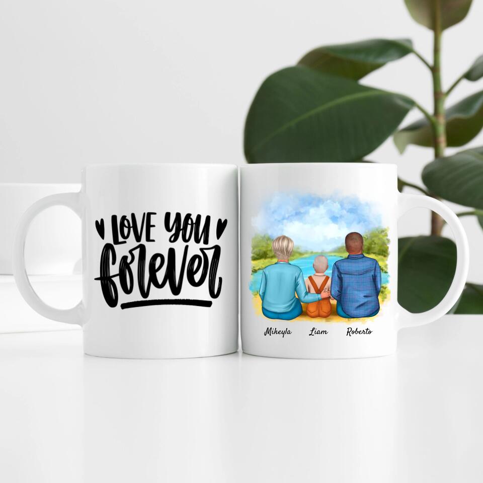 Eltern mit Sohn | Personalisierte Tasse
