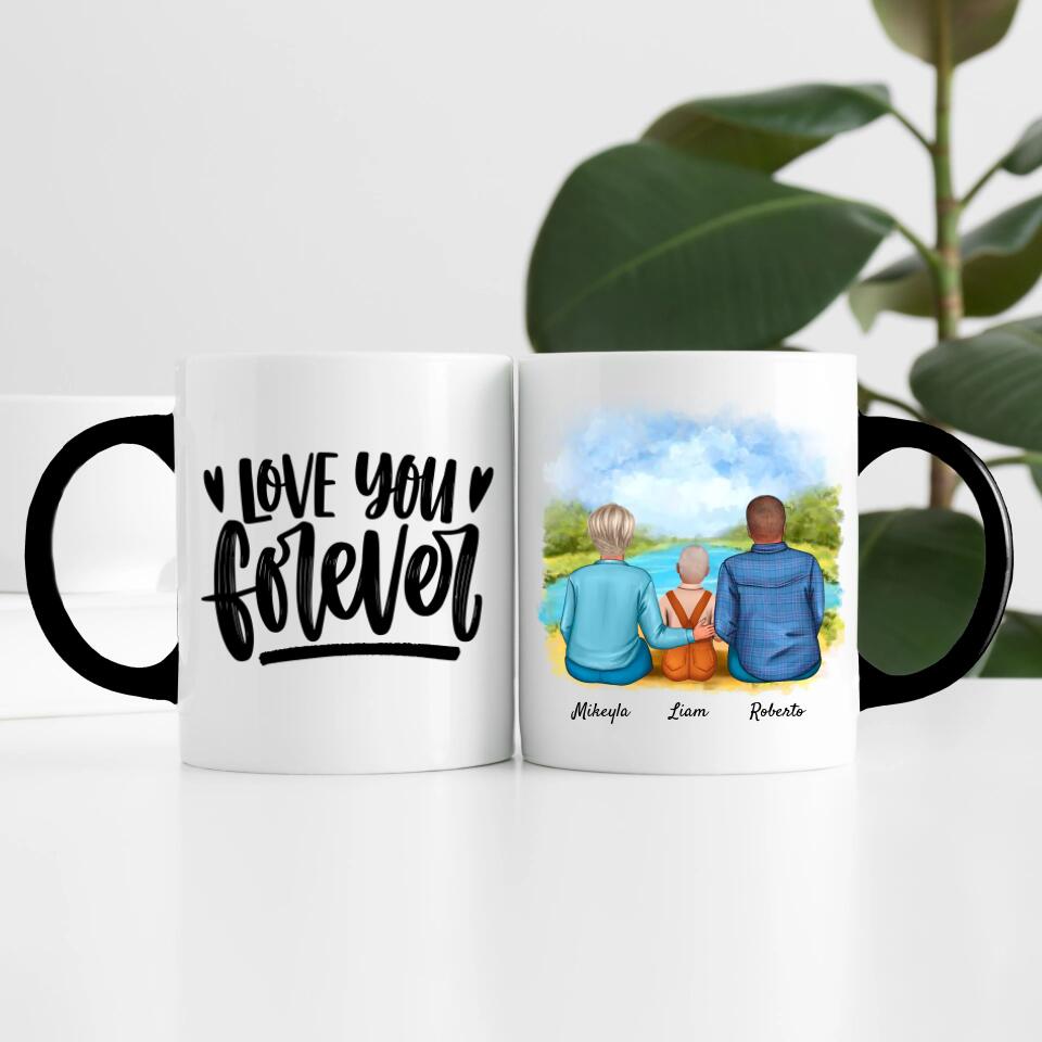 Eltern mit Sohn | Personalisierte Tasse