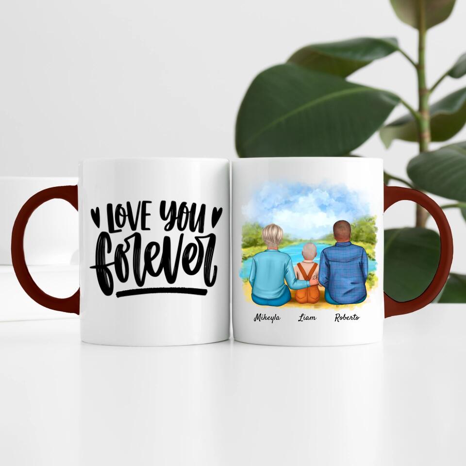 Eltern mit Sohn | Personalisierte Tasse