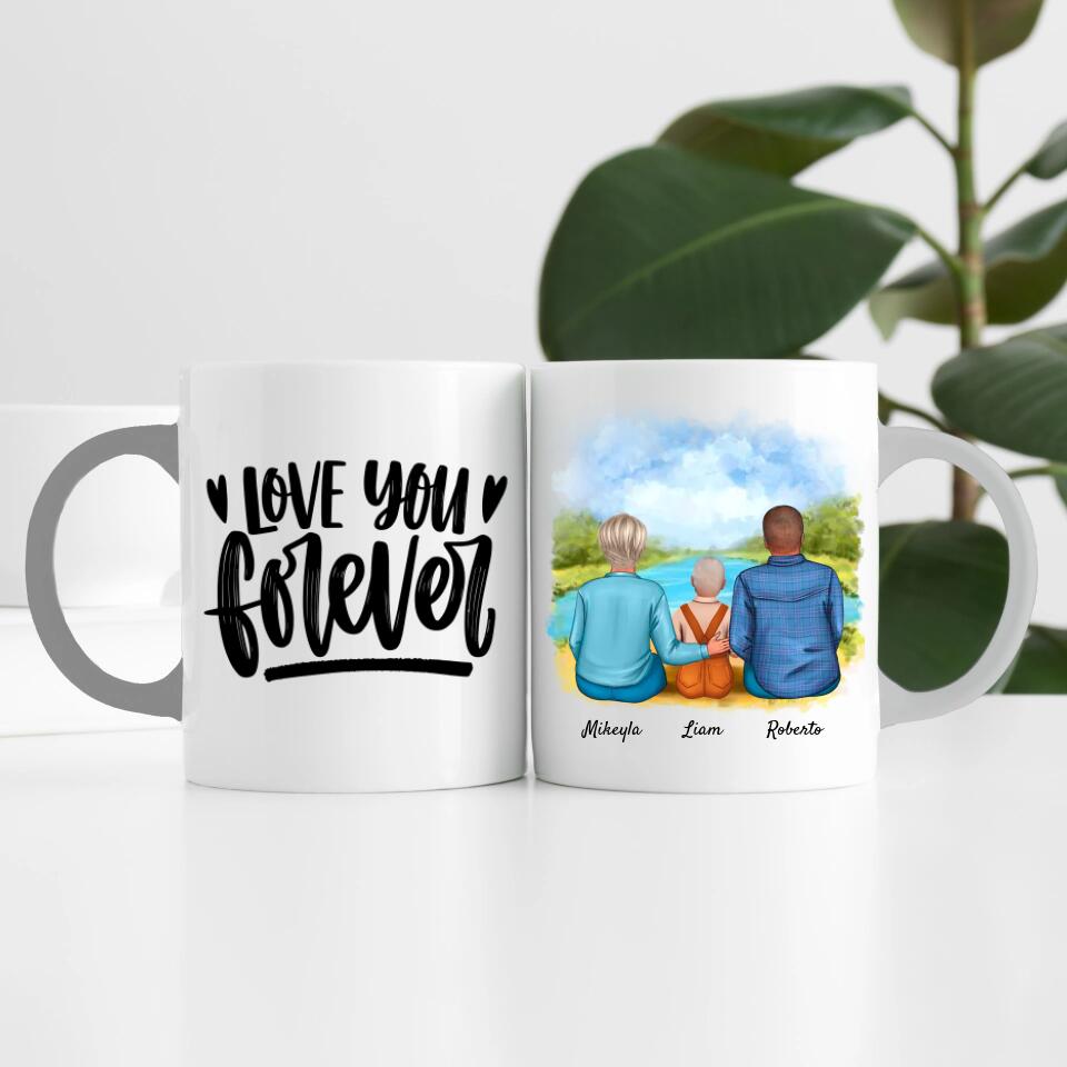 Eltern mit Sohn | Personalisierte Tasse