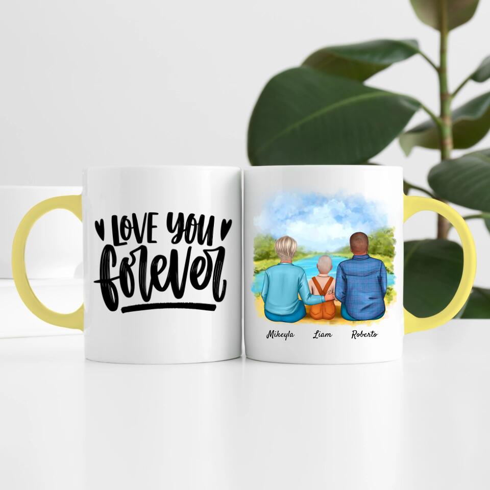Eltern mit Sohn | Personalisierte Tasse