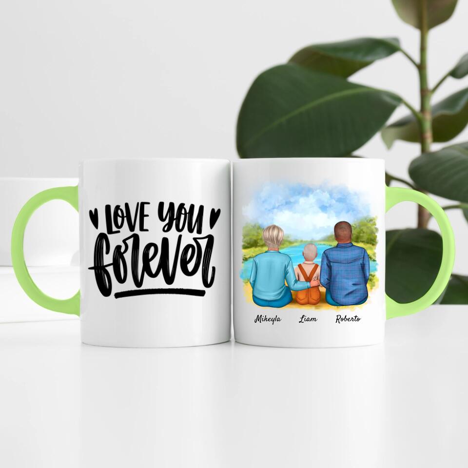Eltern mit Sohn | Personalisierte Tasse