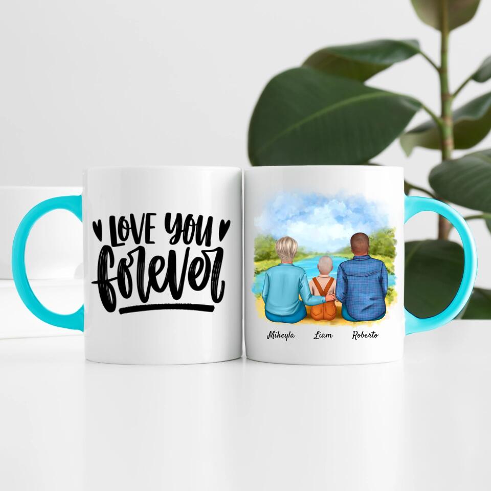 Eltern mit Sohn | Personalisierte Tasse