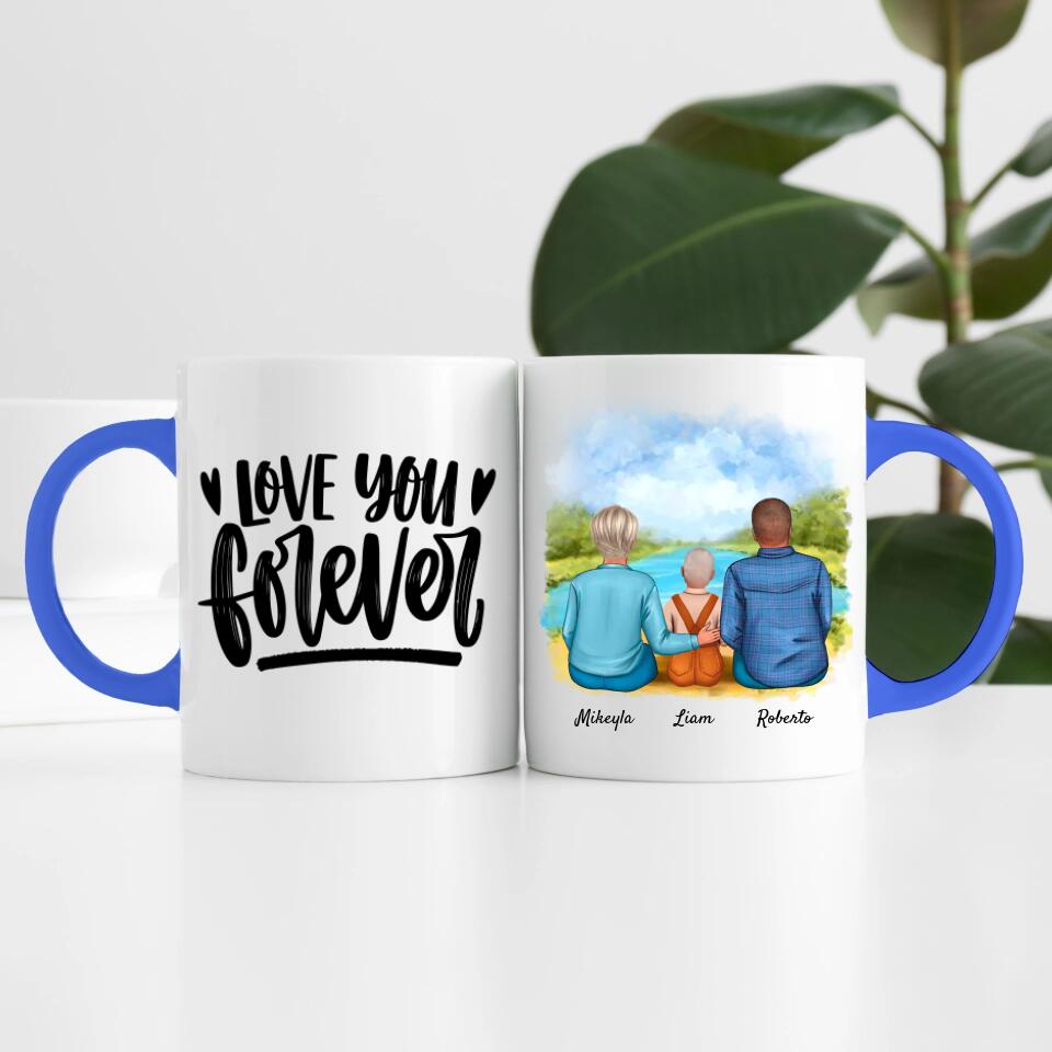 Eltern mit Sohn | Personalisierte Tasse