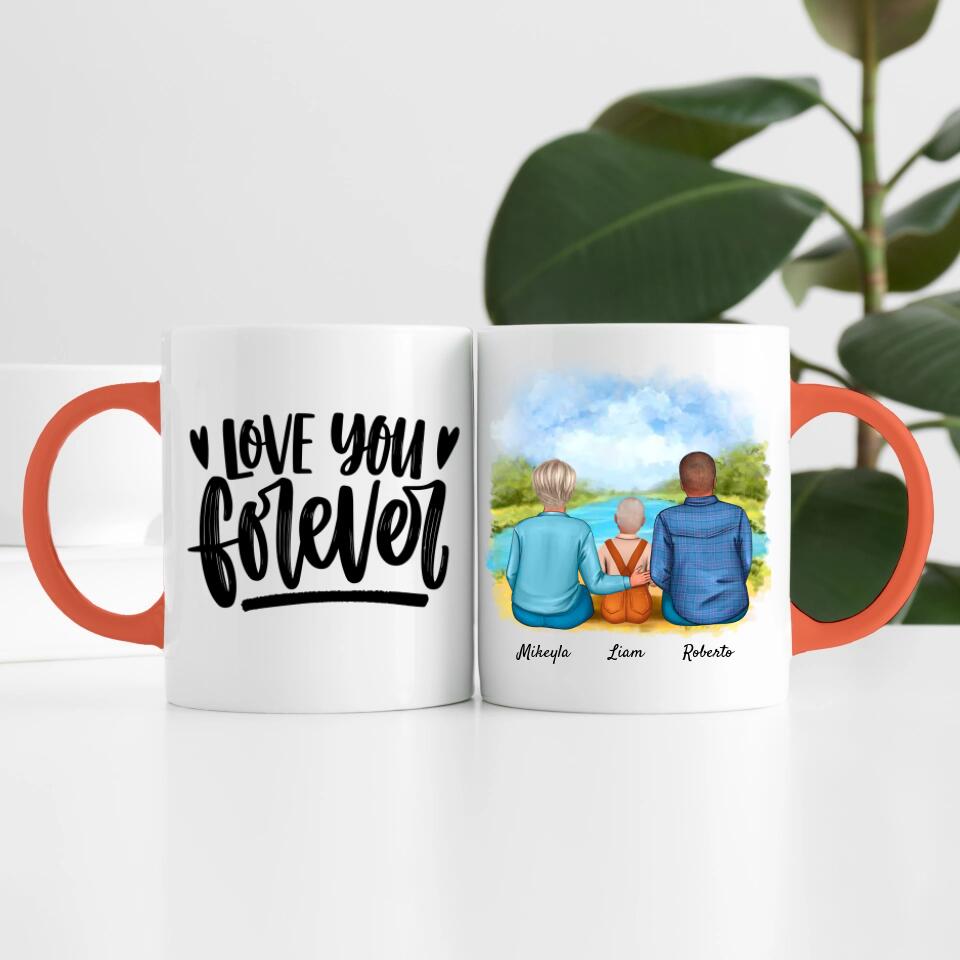 Eltern mit Sohn | Personalisierte Tasse