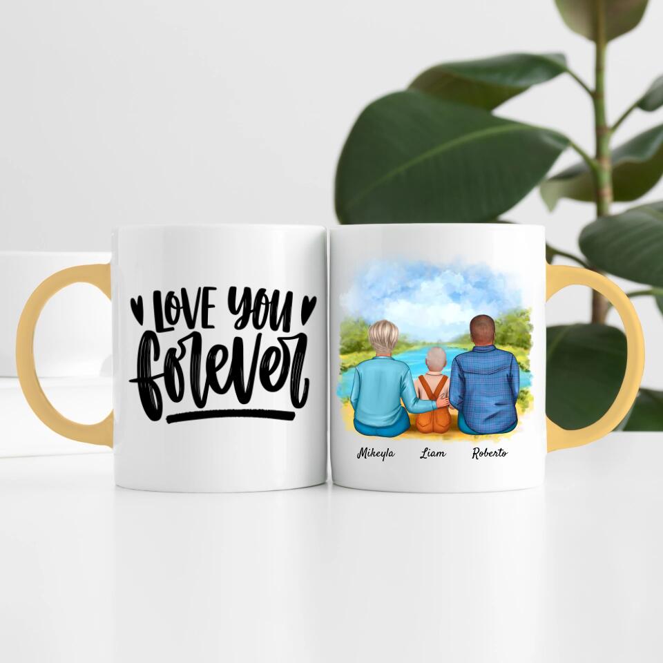 Eltern mit Sohn | Personalisierte Tasse