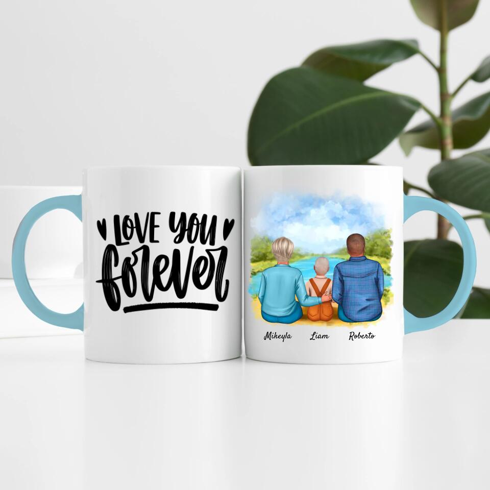 Eltern mit Sohn | Personalisierte Tasse