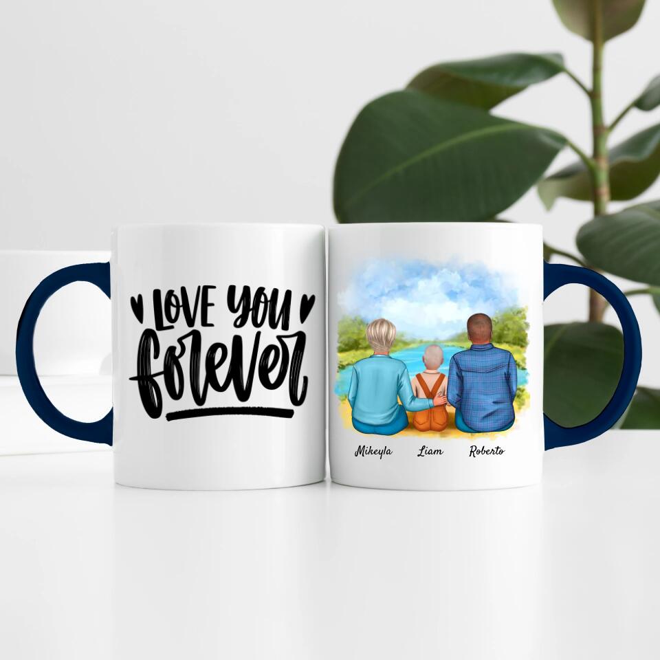 Eltern mit Sohn | Personalisierte Tasse