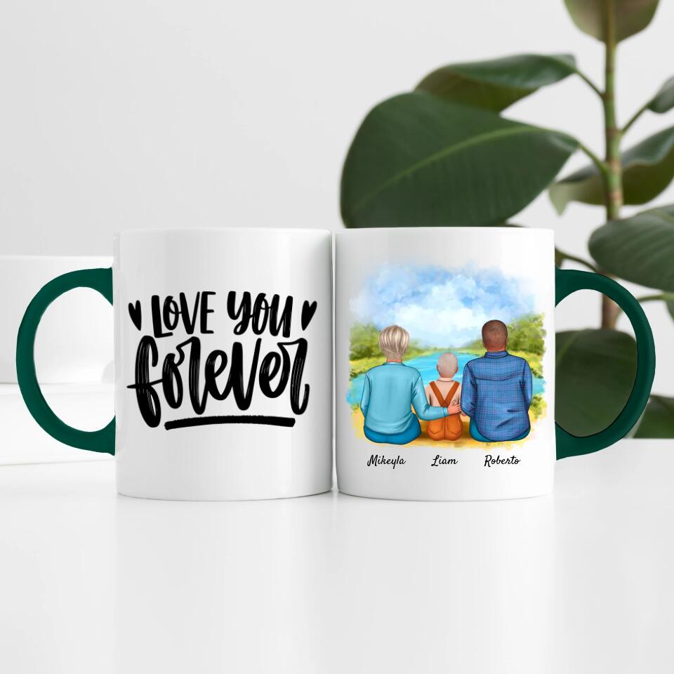 Eltern mit Sohn | Personalisierte Tasse