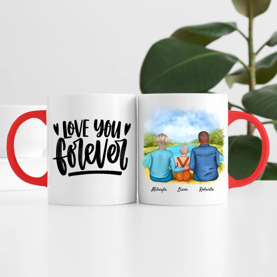 Eltern mit Sohn | Personalisierte Tasse