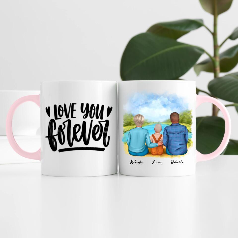 Eltern mit Sohn | Personalisierte Tasse