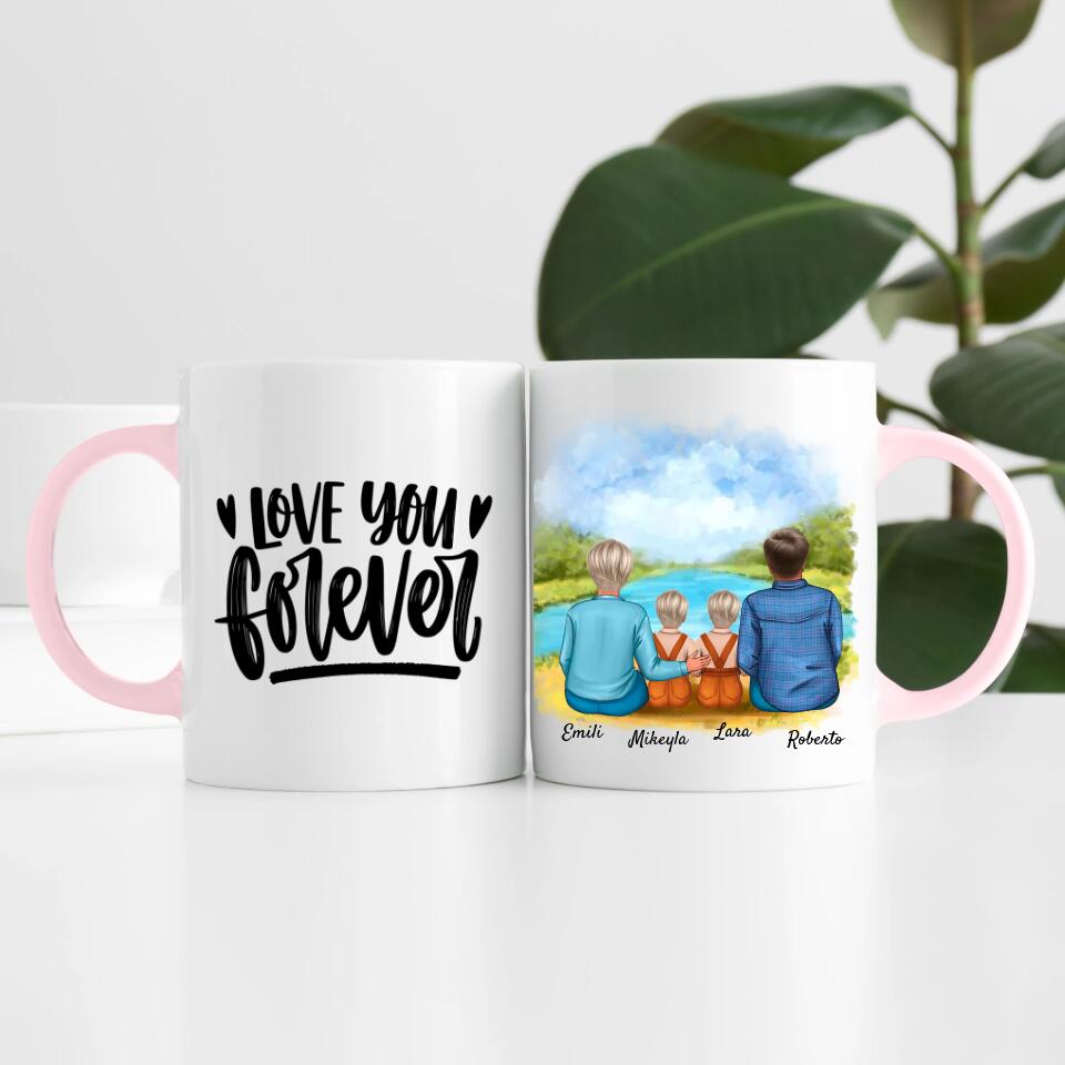 Eltern mit zwei Töchtern | Personalisierte Tasse