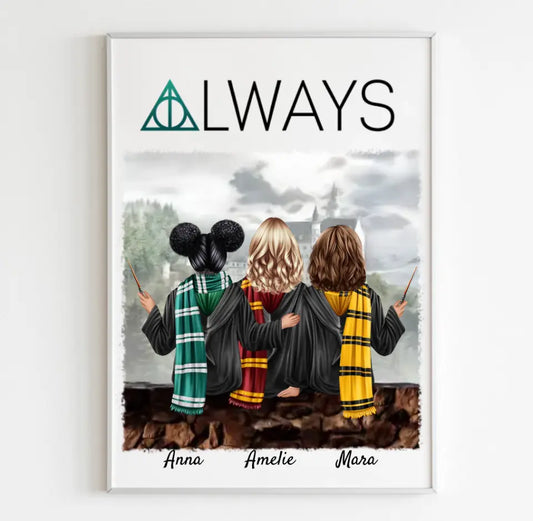 Zauberer-Freunde (m/w) 3 Personen | Personalisiertes Poster, Leinwand