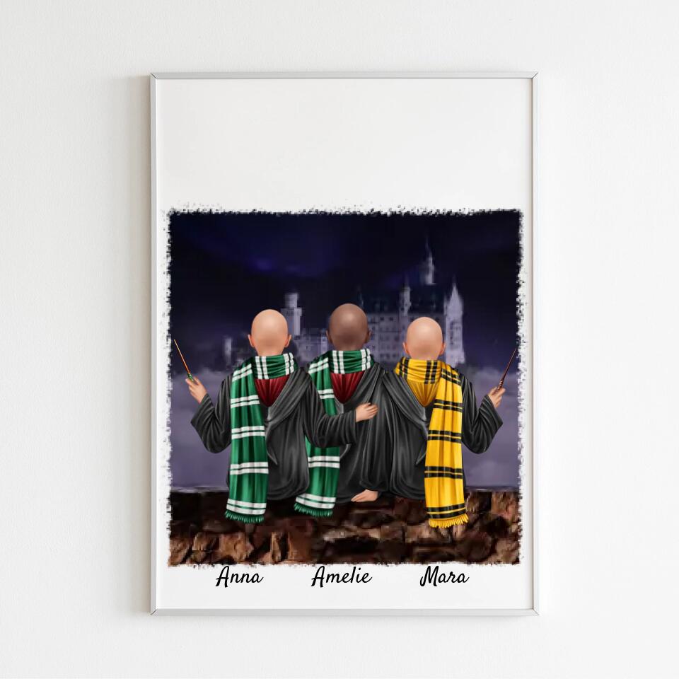 Zauberer-Freunde (m/w) 3 Personen | Personalisiertes Poster, Leinwand