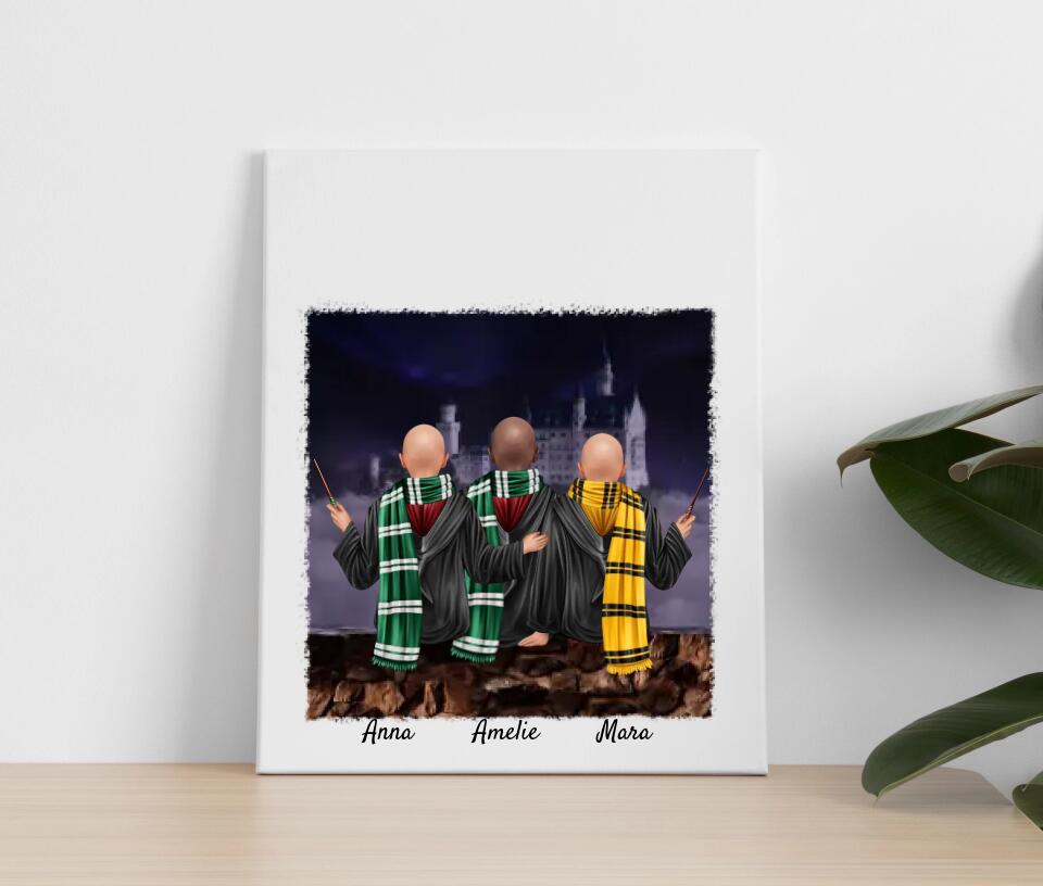 Zauberer-Freunde (m/w) 3 Personen | Personalisiertes Poster, Leinwand