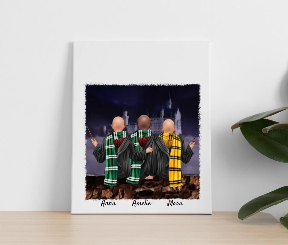 Zauberer-Freunde (m/w) 3 Personen | Personalisiertes Poster, Leinwand