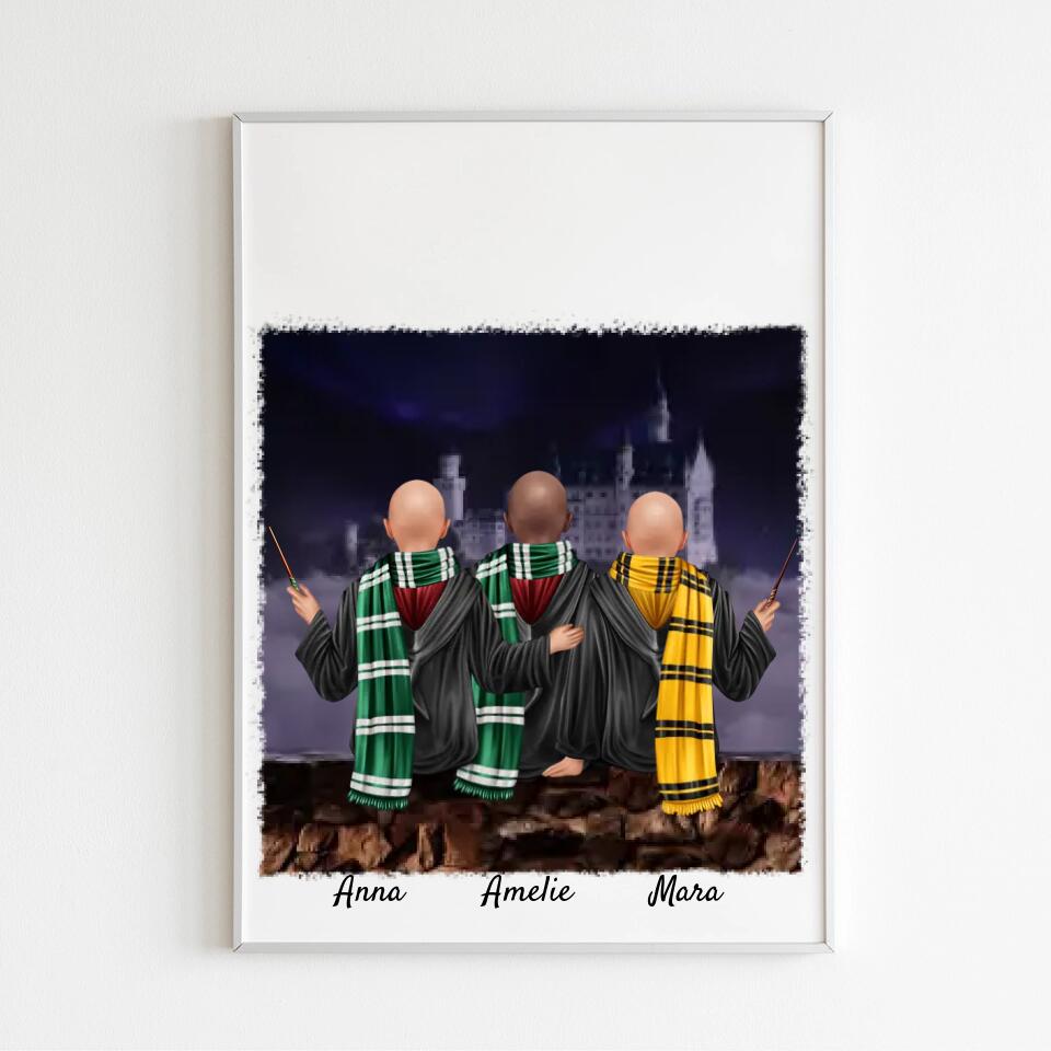 Zauberer-Freunde (m/w) 3 Personen | Personalisiertes Poster, Leinwand