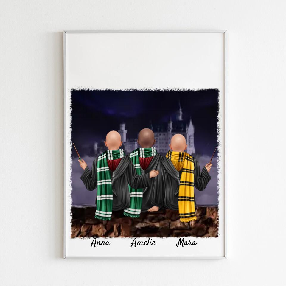 Zauberer-Freunde (m/w) 3 Personen | Personalisiertes Poster, Leinwand