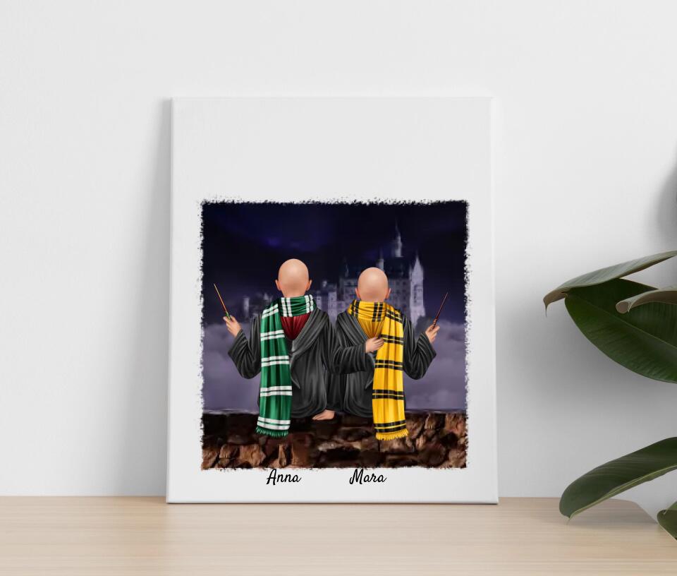 Zauberer-Freunde (m/w) 2 Personen | Personalisiertes Poster, Leinwand