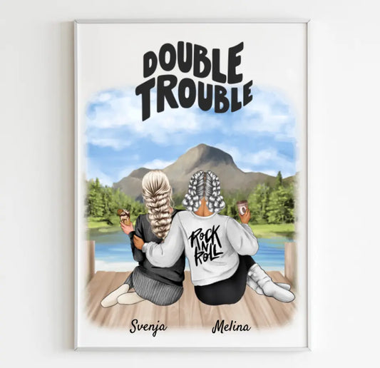 Besties mit Getränk | Personalisiertes Poster, Leinwand