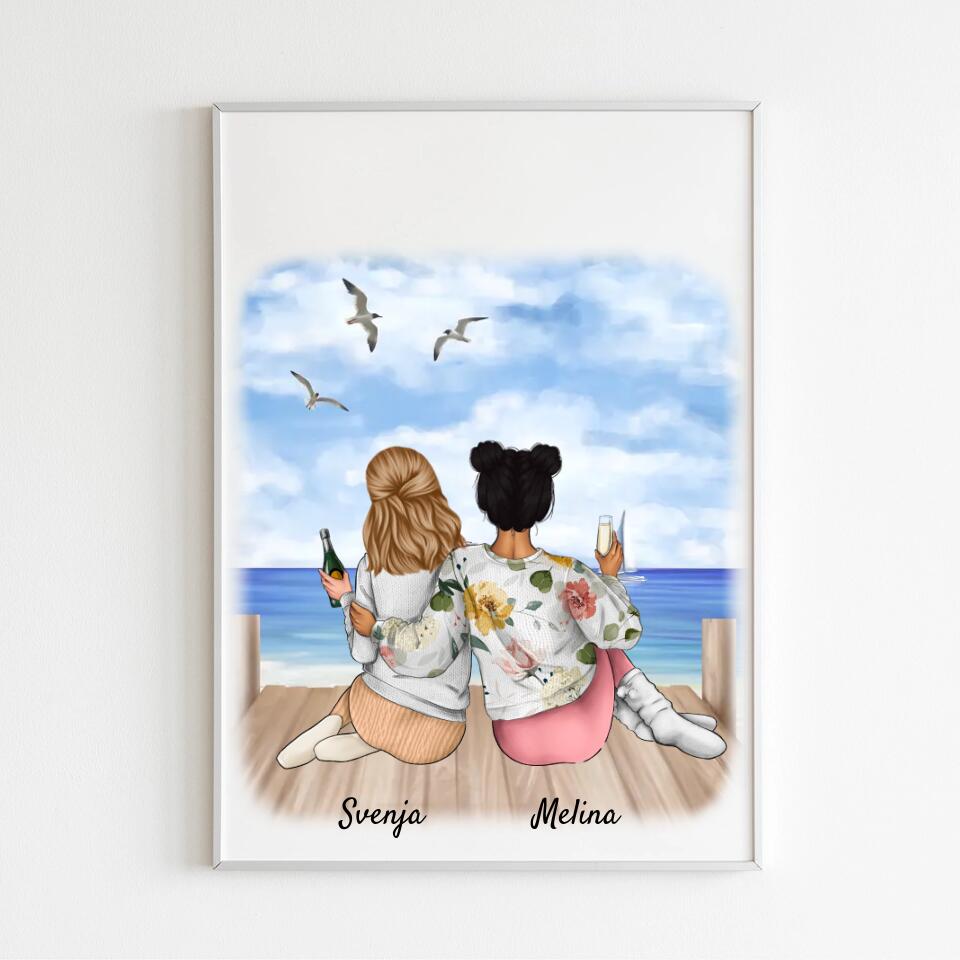 Schwestern mit Getränk | Personalisiertes Poster, Leinwand
