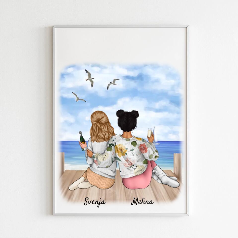 Schwestern mit Getränk | Personalisiertes Poster, Leinwand