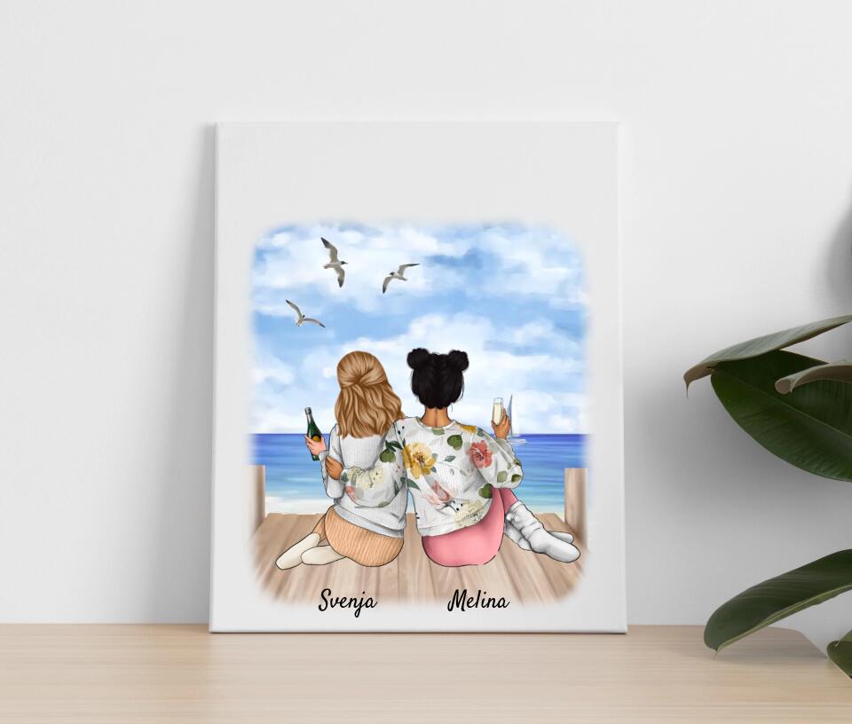 Schwestern mit Getränk | Personalisiertes Poster, Leinwand