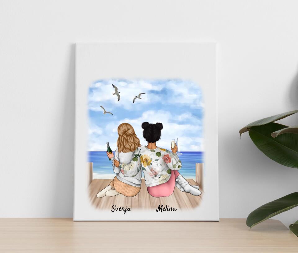 Schwestern mit Getränk | Personalisiertes Poster, Leinwand
