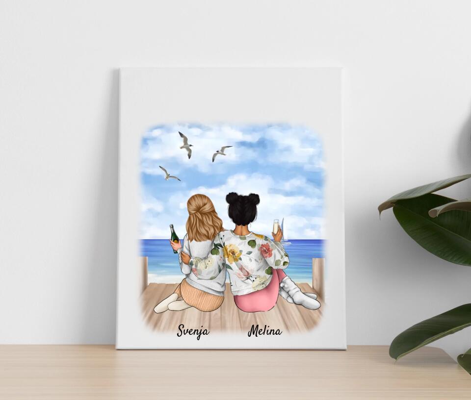 Schwestern mit Getränk | Personalisiertes Poster, Leinwand