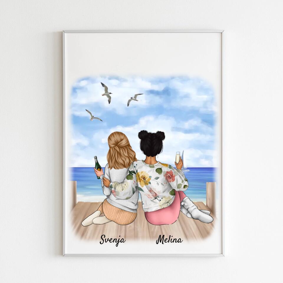 Schwestern mit Getränk | Personalisiertes Poster, Leinwand