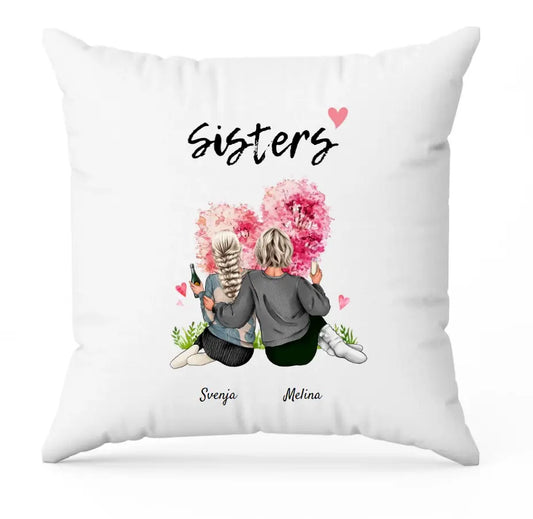 Schwestern mit Getränk | Personalisiertes Kissen