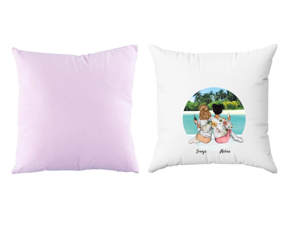 Schwestern mit Getränk | Personalisiertes Kissen