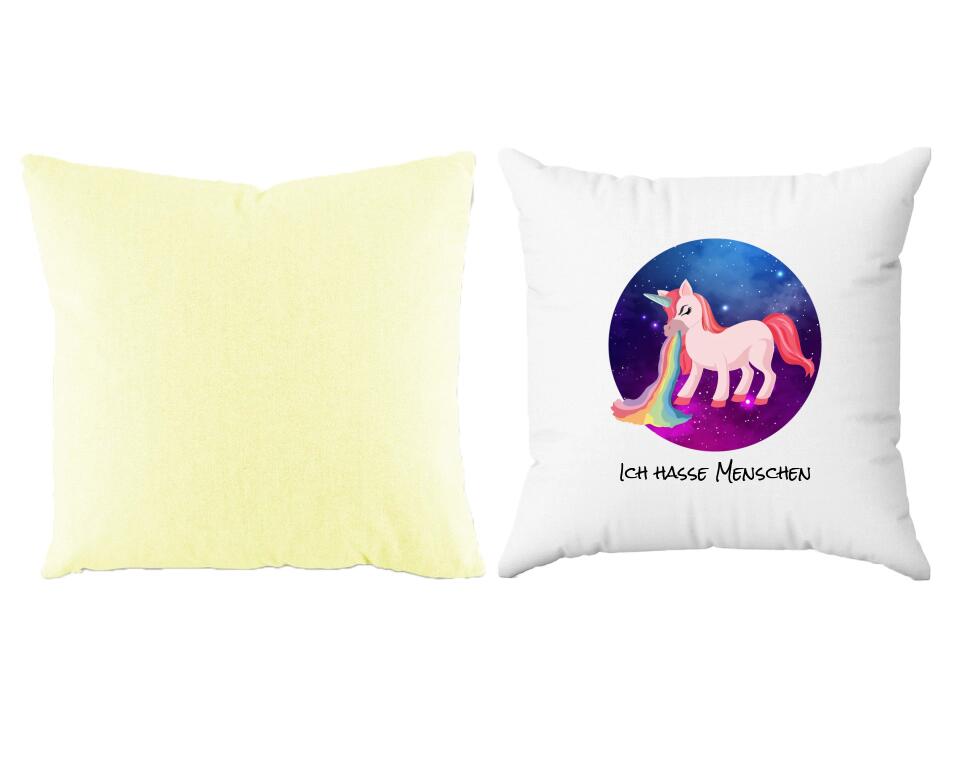 Kotzendes Einhorn | Personalisiertes Kissen