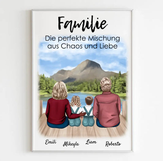 Eltern mit Tochter & Sohn | Personalisiertes Poster, Leinwand