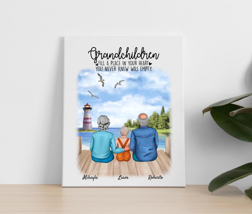 Großeltern mit Enkel | Personalisiertes Poster, Leinwand