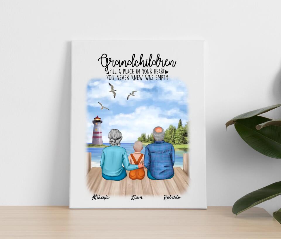 Großeltern mit Enkel | Personalisiertes Poster, Leinwand