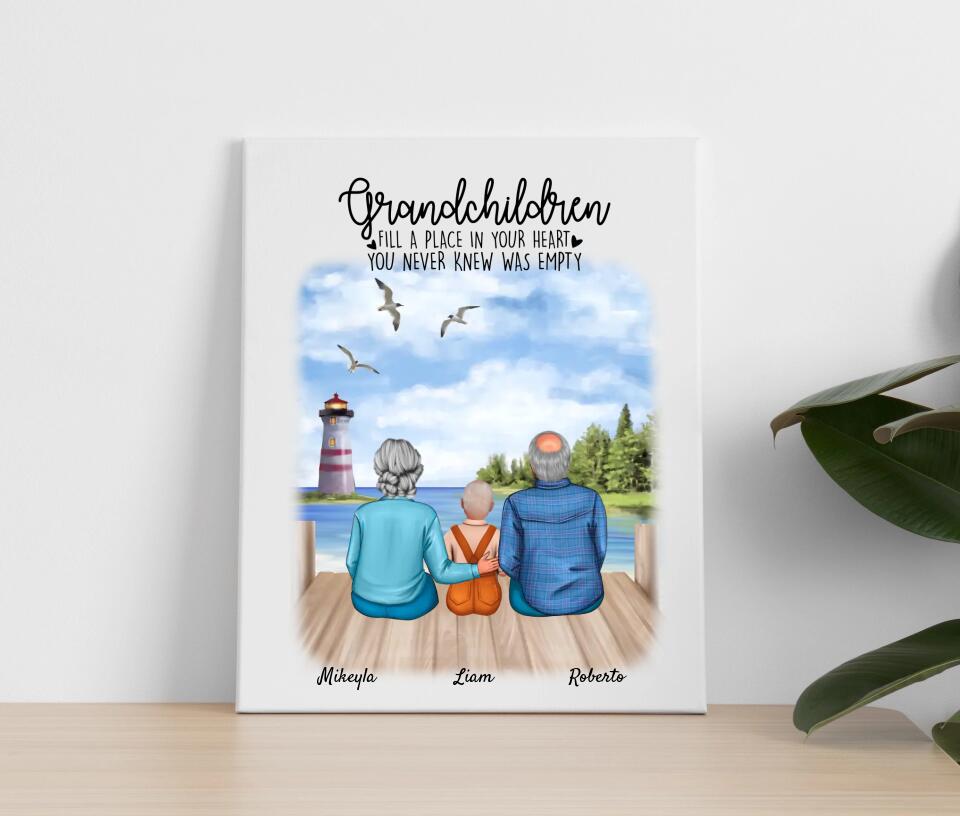 Großeltern mit Enkel | Personalisiertes Poster, Leinwand