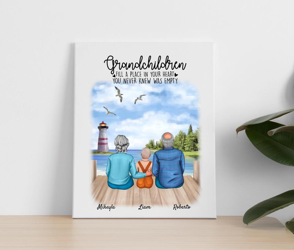 Großeltern mit Enkel | Personalisiertes Poster, Leinwand